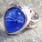 SILVER Vintage Style Royal Blue Agate Teardrop Ring Size 9