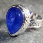SILVER Vintage Style Royal Blue Agate Teardrop Ring Size 9