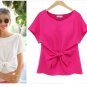 Pink Chiffon Bow Tank Top Semi Sheer Loose Flowy T-shirt Blouse Bodysuit