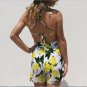Yellow Divided Skirt Off-shoulder Sleeveless Floral Swing Split Skirt Culottes
