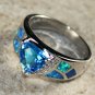 SILVER Elegant Blue Fire Opal & Royal Blue Topaz Ring Size 7, WR40704