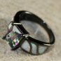 BLACK SILVER Elegant White Fire Opal & Rainbow Topaz Ring Size 7, WR41205