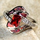 SILVER Elegant Orange Fire Opal & Orange Red Garnet Ring Sz 9 Woman Gift WR40602