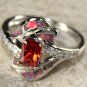 SILVER Elegant Orange Fire Opal & Orange Red Garnet Ring Sz 9 Woman Gift WR40602
