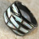 BLACK SILVER Elegant White Fire Opal Big Ring Size 9, WR40401