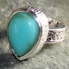 SILVER Vintage Style Green Turquoise Teardrop Ring Size 7.25