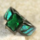BLACK SILVER Elegant Green Fire Opal & Peridot Rectangular Ring Size 5, WR41201