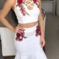 2 Pcs White Ruffle Embroidery Jumper Top Skirt Party Camisole Boob Tube Dress