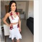 2 Pcs White Ruffle Embroidery Jumper Top Skirt Party Camisole Boob Tube Dress