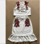 2 Pcs White Ruffle Embroidery Jumper Top Skirt Party Camisole Boob Tube Dress
