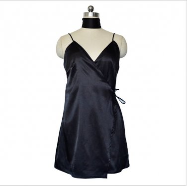 Black V Neck Satin Skirt Boho Midi Dress Evening Party Beach Strap Sundress