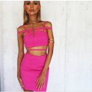2 Pcs Sexy Pink Boob Tube Top HALTER FIT FLARE Bell-bottom Skirts Dress