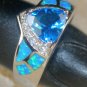 SILVER Elegant Blue Fire Opal & Royal Blue Topaz Ring Size 9, WR40704