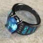 BLACK SILVER Elegant Blue Fire Opal & Royal Blue Topaz Oval Ring Sz 7, WR41801