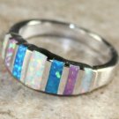 SILVER Elegant Blue, White & Pink Fire Opal Rainbow Ring Size 7, WR41401