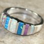 SILVER Elegant Blue, White & Pink Fire Opal Rainbow Ring Size 7, WR41401
