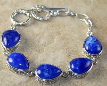 Silver Vintage Style Royal Blue Agate Teardrop Bracelet