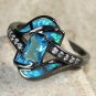 BLACK SILVER Elegant Blue Fire Opal & Sky Blue Topaz Ring Size 9, WR40501