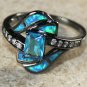 BLACK SILVER Elegant Blue Fire Opal & Sky Blue Topaz Ring Size 9, WR40501
