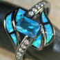 BLACK SILVER Elegant Blue Fire Opal & Sky Blue Topaz Ring Size 9, WR40501