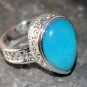 SILVER Vintage Style Sky Blue Quartz Teardrop Ring Size 9