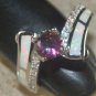 SILVER Elegant White Fire Opal & Rainbow Topaz Ring Size 9 WR40904