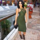 Green Sleeveless HALTER Skirt Midi Dress Evening Party Sundress Bodycon Sling