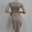 Brown Jumperskirt Evening Party SLING Short Sleeve Cotton  0-Neck Dress