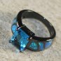 BLACK SILVER Elegant Blue Fire Opal &Blue Topaz Rectangular Ring Size 7, WR41204
