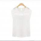 Women's White Top Semi Sheer Wavy Edge Loose Flowy Rippled edge Shirt