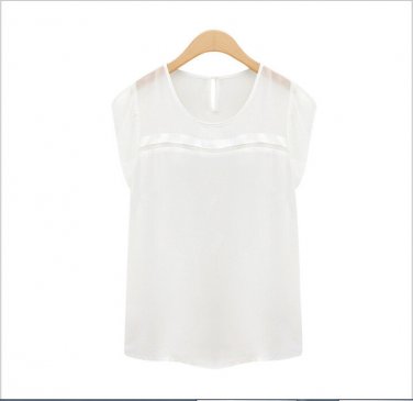Women's White Top Semi Sheer Wavy Edge Loose Flowy Rippled edge Shirt