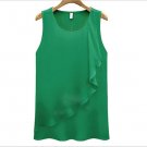 Green Lady's Chaotic Chiffon Top Semi Sheer Wavy Edge Flowy Rippled Edge Shirt