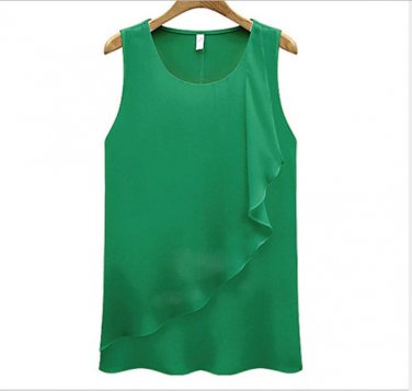 Green Lady's Chaotic Chiffon Top Semi Sheer Wavy Edge Flowy Rippled Edge Shirt