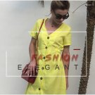FORMAL OR CASUAL Yellow Button Boho MidiSkirt Evening Party Dress Swing Sundress