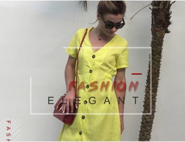 FORMAL OR CASUAL Yellow Button Boho MidiSkirt Evening Party Dress Swing Sundress