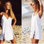 Black Top Semi Sheer Wavy Edge Loose Beach Party V Neck Lace Up Dress