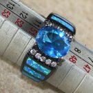 BLACK SILVER Elegant Blue Fire Opal & Royal Blue Topaz Oval Ring Sz 10, WR41801