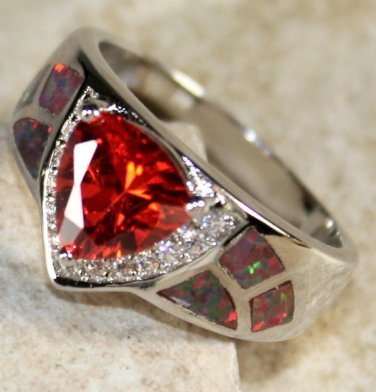 SILVER Elegant Orange Fire Opal & Orange Red Garnet Ring Size 8, WR40702