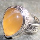 SILVER Vintage Style Yellow Agate Teardrop Ring Size 6.25