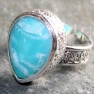 SILVER Vintage Style Sky Blue Jasper Teardrop Ring Size 6.25