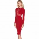 Long Sleeve Red HALTER FIT FLARE Skirt Midi Dress Evening Party Dress Sundress