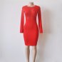 Long Sleeve Red HALTER FIT FLARE Skirt Midi Dress Evening Party Dress Sundress