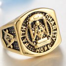 Master Masonic Ring Golden Freemason Compass Square Jewelry Size 7-13