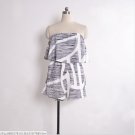 Black White Leaf Print Jumpersuit Skirt Off-the shoulder Sleeveless Floral Dress