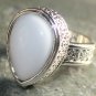 SILVER Vintage Style White Agate Teardrop Ring Size 6.25