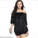 Satin Boho Black Jumper Dress Party Sundress Off-the-shoulder Blouse & Lady Top