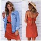 Pink Orange Bow A-line Jumper Skirt Boho Maxi Dress Evening Party Beach Camisole