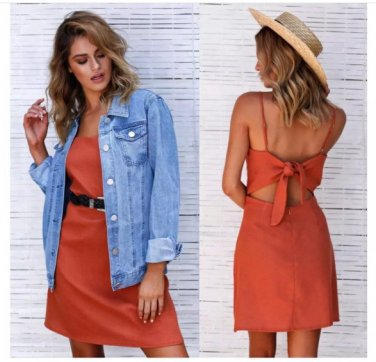 Pink Orange Bow A-line Jumper Skirt Boho Maxi Dress Evening Party Beach Camisole