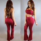 2 Pcs Sexy Red Boob Tube Top HALTER FIT FLARE Bell-bottom Trousers Blouse Sling