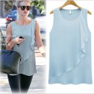 Wathet  Blue Chaotic Chiffon Top Semi Sheer Wavy Edge Flowy Rippled Edge Shirt